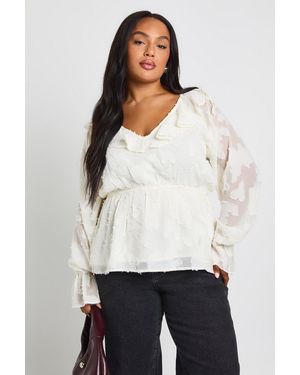 Boohoo Plus Ruffle Burnout Blouse - White