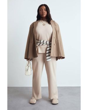 Boohoo Plus Super Soft Wide Leg Elasticated Waist Trouser - Natural