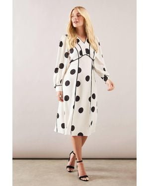 Wallis Petite Spot Lace Insert Midi Dress - Natural