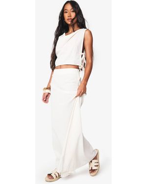 Boohoo Linen Look Cowl Neck Crop Top And A Line Maxi Skirt Co-Ord - White