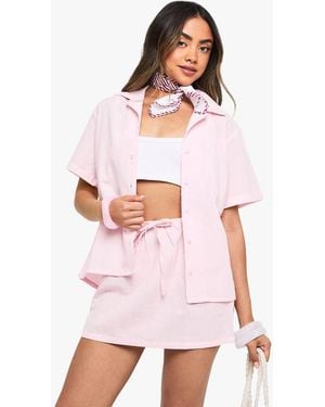 Boohoo Linen Short Sleeve Shirt & Mini Skirt Co-Ord - Pink