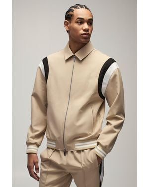 BoohooMAN Tailored Collared Varsity Bomber Jacket - Natural