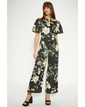 Oasis Floral Printed Scuba Cut Out Jumpsuit - Green