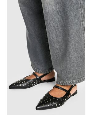 Boohoo Studded Slingback Pointed Flats - Grey