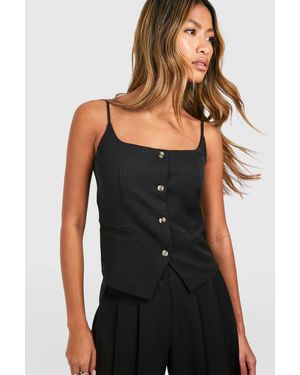 Boohoo Linen Look Contrast Button Waistcoat - Black