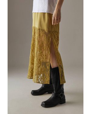 Warehouse Satin Lace Mix Maxi Skirt - Green