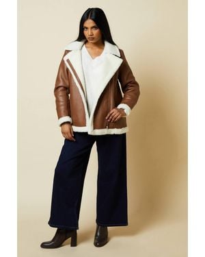 Dorothy Perkins Petite Faux Leather Longline Aviator Jacket - Blue