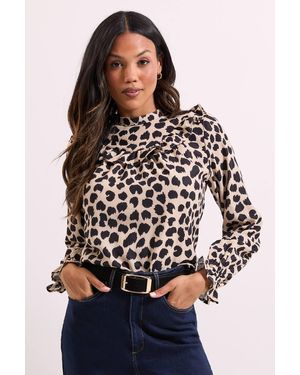 Dorothy Perkins Animal Ruffle Neck Printed Long Sleeve Blouse - Multicolor