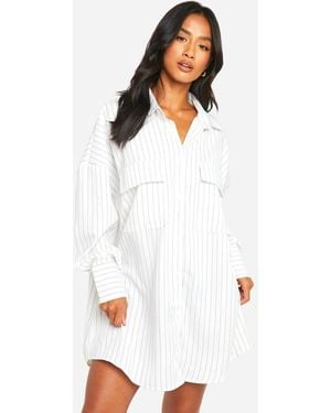 Boohoo Petite Oversized Stripe Shirt Dress - White