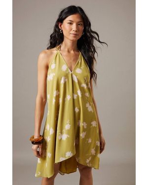 Warehouse Chiffon Halter Mini Sundress - Green