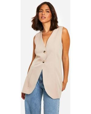 Boohoo Longline Mock Horn Button Waistcoat - Blue