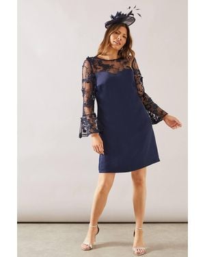 Wallis Occasion Satin And Mesh Overlay Shift Dress - Blue