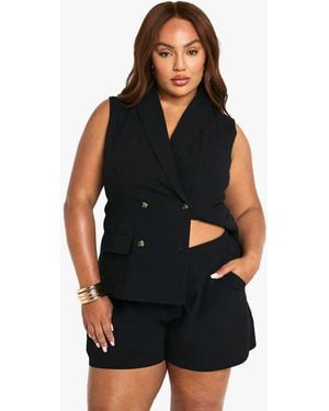 Boohoo Plus Linen Tailored Short - Black