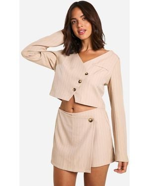 Boohoo Pinstripe Wrap Front Tailored Skort - Natural