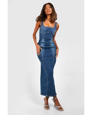 Boohoo Stretch Denim Seam Detail Maxi Dress - Blue
