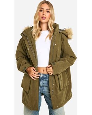 Boohoo Hooded Pocket Detail Parka - Green