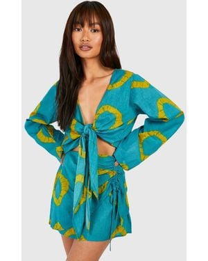 Boohoo Tie Dye Ruched Mini Skirt - Blue