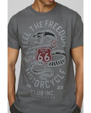 Boohoo Charcoal Regular Fit Route 66 License Printed T-Shirt - Grey