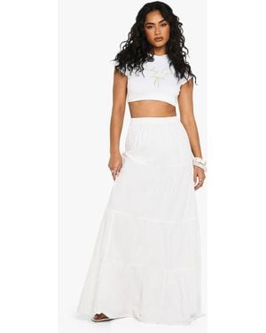 Boohoo Tiered Cotton Poplin Maxi Skirt - White