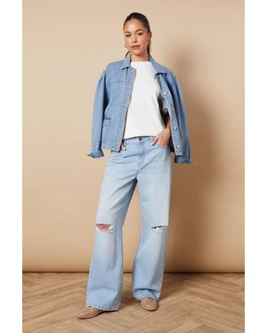 Oasis Denim Straight Leg Jean With Rips - Blue