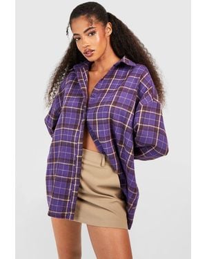 Boohoo Flannel Drop Shoulder Oversized Shirt - Purple
