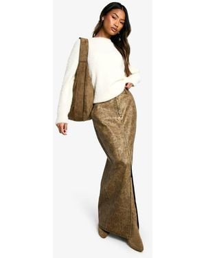 Boohoo Washed Pu Split Front Maxi Skirt - Blue