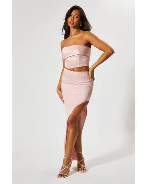 MissPap Satin High Waist Asymmetric Maxi Skirt - Pink