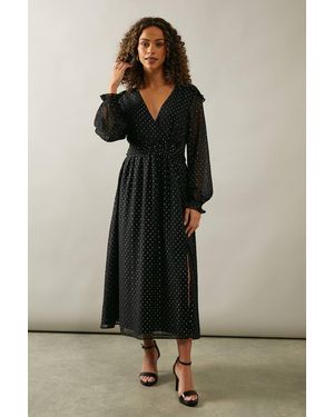 Wallis Occasion Metallic Spot Twist Midi Dress - Black