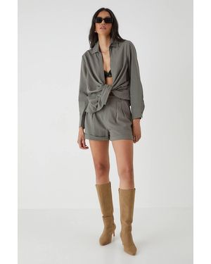 MissPap Linen Look High Waist Shorts - Green