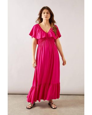 Wallis Cape Sleeve Viscose Jersey Midaxi Dress - Pink