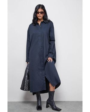 Oasis Cotton Button Side Placket Oversized Midi Shirt Dress - Blue