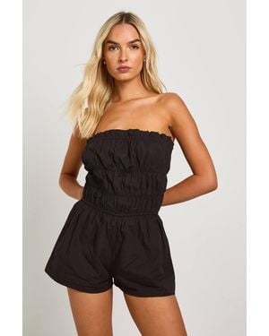 Boohoo Cotton Poplin Ruched Playsuit - Black