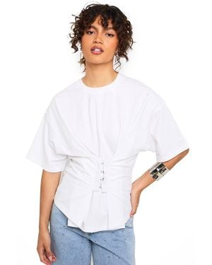 Boohoo Hook And Eye Corseted Waist T-Shirt - White