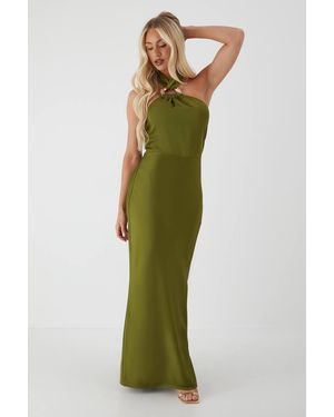 MissPap Hammered Satin Maxi Dress - Green