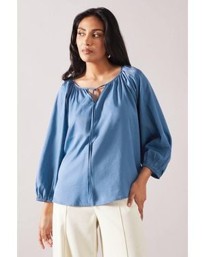 Wallis Petite Tie Neck Puff Sleeve Top - Blue