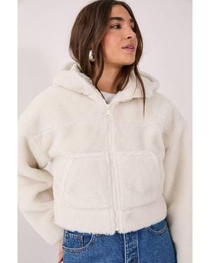Nasty Gal Quilted Borg Hooded Jacket - Natural