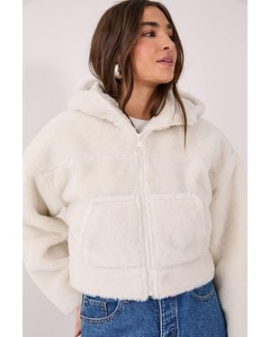 Nasty Gal Quilted Borg Hooded Jacket - Natural