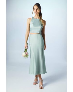 Oasis Satin Racer Bridesmaid Co-Ord Top - Blue