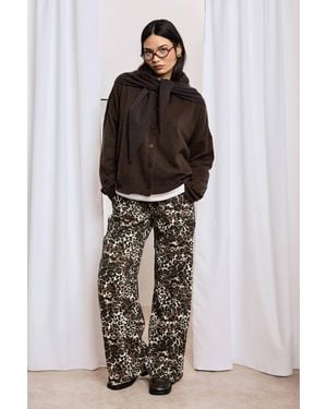 Boohoo Print Elasticated Waist Wide Leg Jeans Cotton - Multicolor