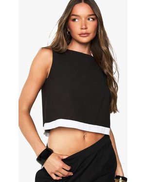 Boohoo Contrast Linen Crop Top - Black