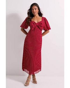 Dorothy Perkins Petite Dp Luxe Bow Front Puff Sleeve Metallic Midaxi Dress - Red