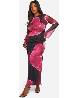 Boohoo Plus Large Floral Low Back Maxi Dress - Red