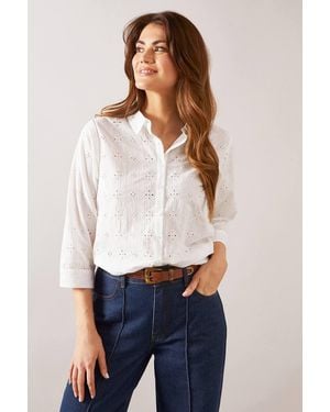 Wallis Broderie Button Front Shirt - White
