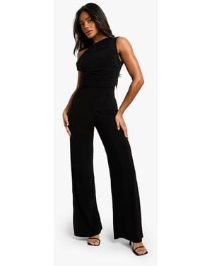 Boohoo Ruched Asymmetric Wide Leg Jumpsuit - Black