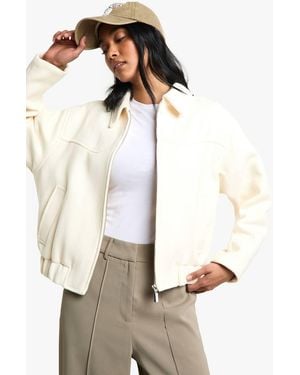 Boohoo Textured Wool Look Bomber Jacket - Natural