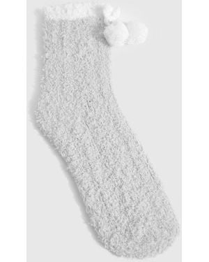 Boohoo Pom Pom Fluffy Bed Socks - White