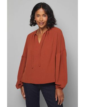 Wallis Woven Tie Front Balloon Sleeve Blouse - Gray