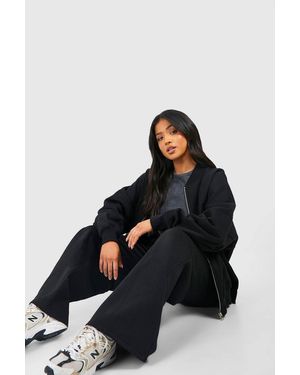 Boohoo Petite Zip Through Bomber Straight Leg Tracksuit - Black