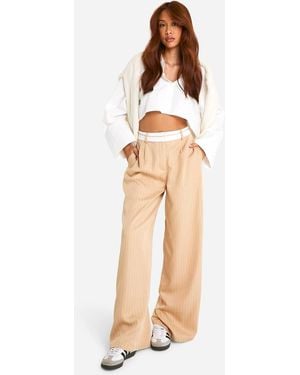 Boohoo Reverse Waistband Tailored Wide Leg Pants - Natural