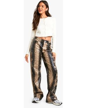 Boohoo Snake Faux Leather Wide Leg Trouser - Black